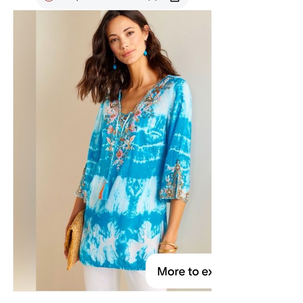 SOFT SURROUNDINGS ICON BEVERLY TIE DYE EMBELLISHED AND EMBROIDERED‎ TUNIC